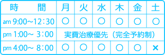 月～土の1時～3時は完全予約制